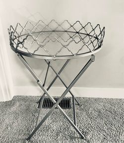 Silver metal and mirrored  folding table