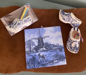 Holland Netherlands Windmill Wooden Delph Blue Dutch Shoe Tile Art Bundle