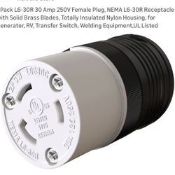 1 Pack L6-30R 30 Amp 250V Female Plug, NEMA L6-30R Receptacle with Solid Brass Blades, Totally Insulated Nylon Housing, for Generator, RV, Transfer Sw