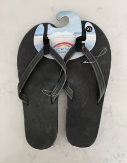Black Leather Rainbow Flip Flops