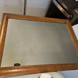 Solid wooden (oak?) Vintage 1960 wall mirror NOT particle board