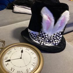 Easter Bunny Ear Top Hat White Rabbit Black  Plush Hat AND Rubies Rappers Clock