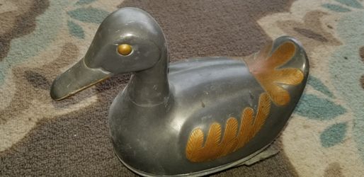 Antique pewter and brass duck