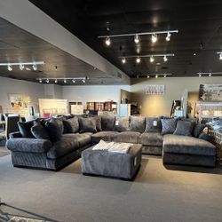 Grey 4PC Corduroy Chaise Sectional Couch