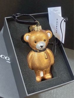 Coach shimmering Gold Bear Glitter Glass Collectible Ornament New