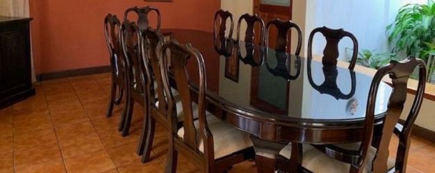 Dark Wood Dining Table Set with 8 Chairs
