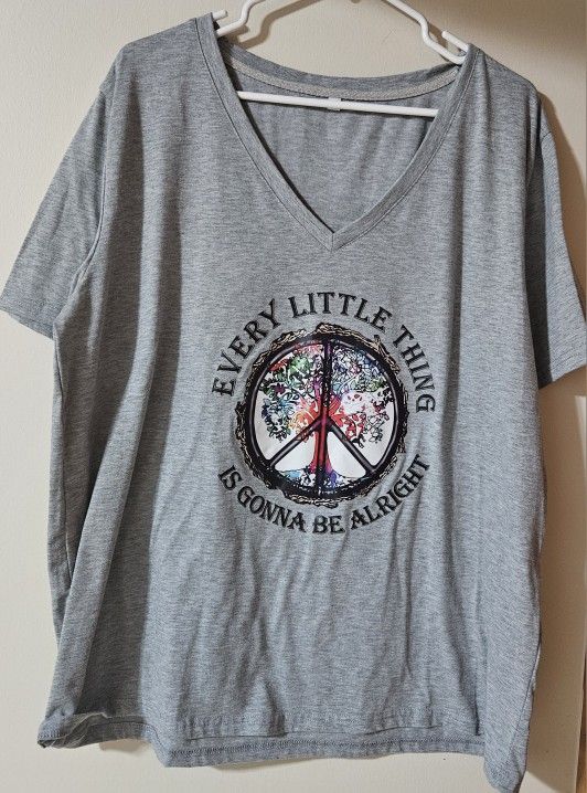 2XL V-Neck Tee with  Graphic & Every Little Thing Is Gonna Be Alright' Quote