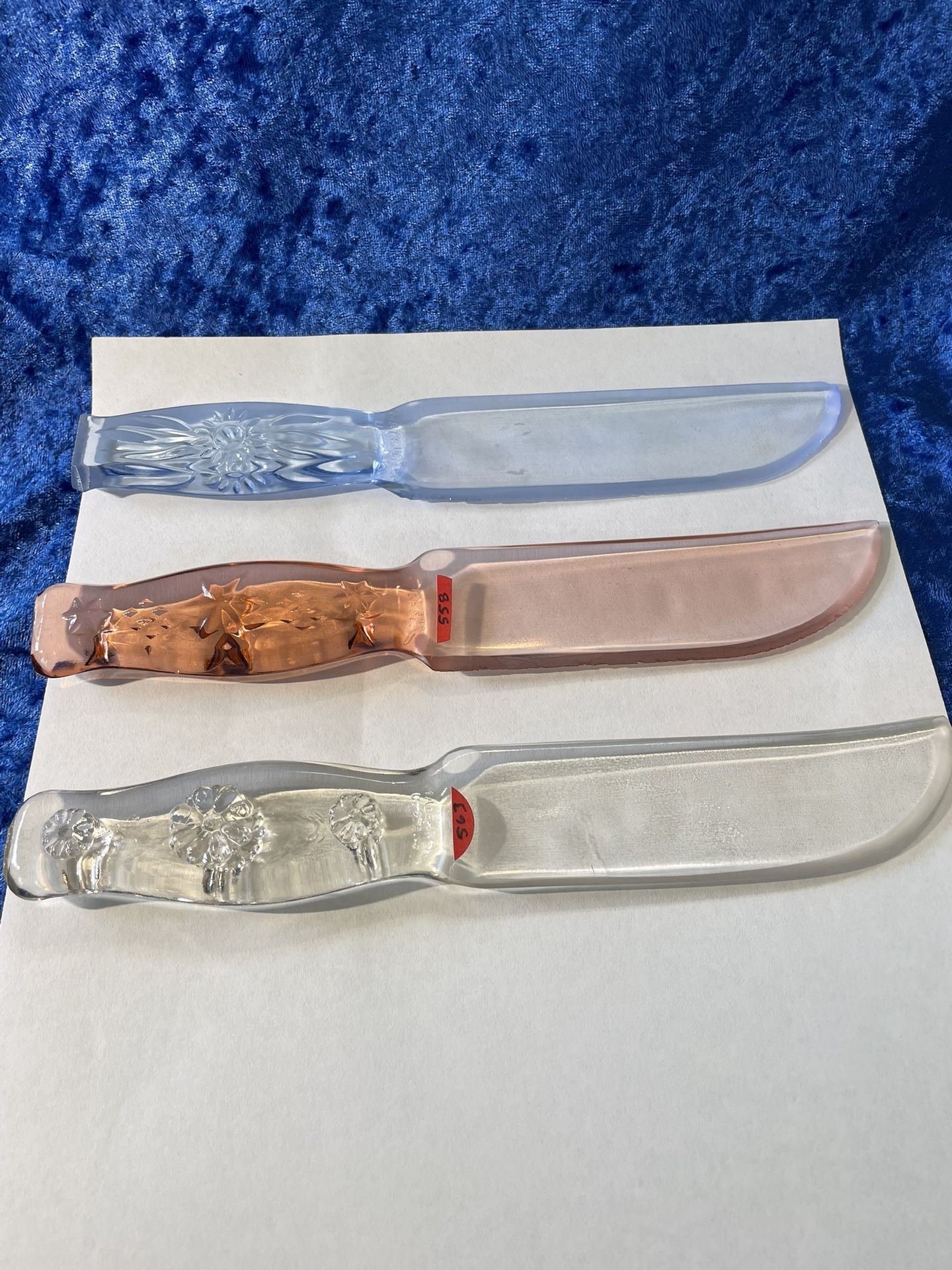 Vintage Depression Era 1930’s-40’s Collection Of (3) Glass Fruit/Cake Knives. Excelent Condition.