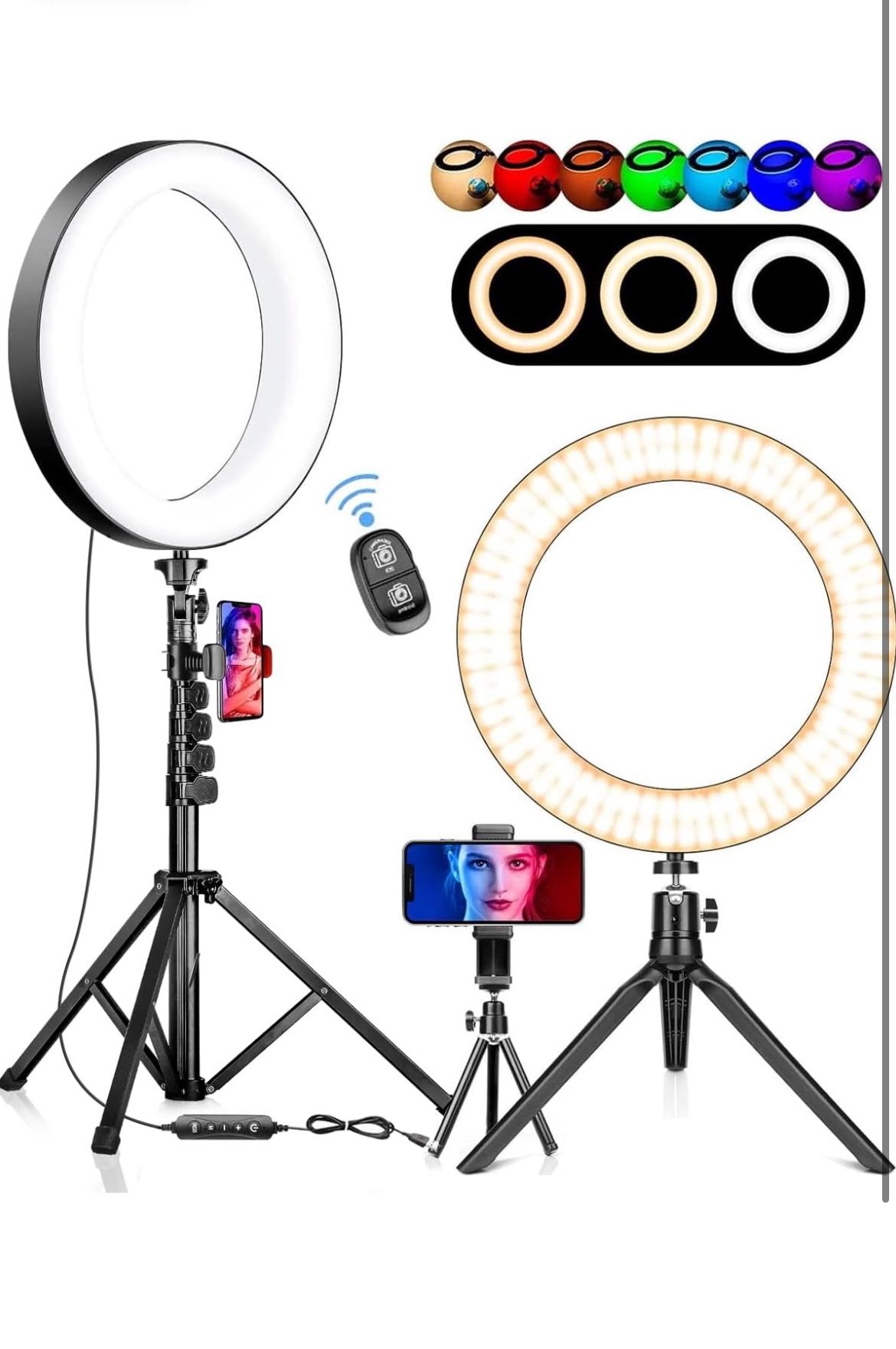 Selfie Ring Light with 3 Stands and 2 Phone Holders Well Equipped RGB Ring Light