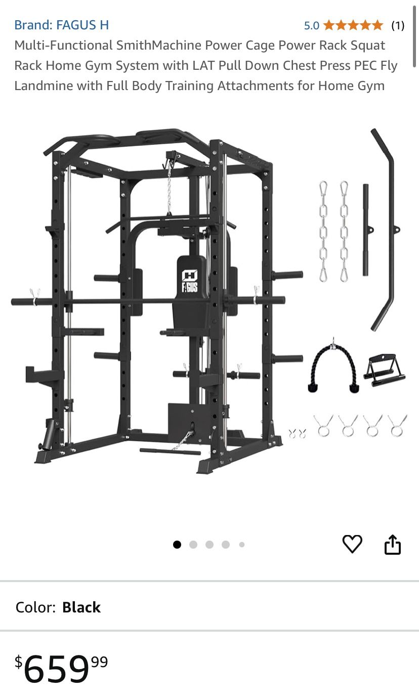 Multi-Functional SmithMachine Power Cage Rack Squat Rack Home Gym System with LAT Pull Down Chest Press PEC Fly Landmine with Attachments (Packaged)