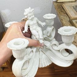 Vintage Porcelain Cherub Candle Holder – Rococo Style 5-Arm Candelabra