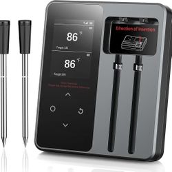 Wireless Meat Thermometer with App Control, 600FT Bluetooth Range, Dual Probes & 6 Sensors, 0.5S Instant Read, LCD Display, IP67 Waterproof Real-Time 