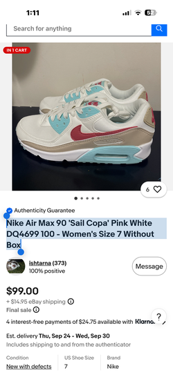 Nike Air Max 90 'Sail Copa' Pink White DQ4699 100 - Women's Size 9.5
