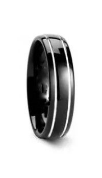 Size 10 Black With Silver Stripes Domed Tungsten Carbide Comfort Fit Wedding Ring