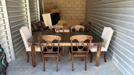 Solid Wood Dining Table Set w/ 6 Chairs