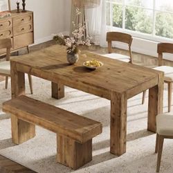 Rustic Brown Solid Wood 63 in. 4 Legs Dining Table Seats 4-6 People, Rectangle Farmhouse Kitchen Table NO CHAIRS!!!