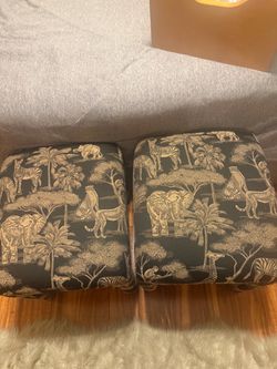 Set of 2 Safari Print Upholstered Ottomans