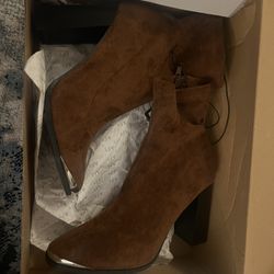 Two For $20 Forever 21 Women's Faux Suede Heeled Sock Bootie Size 6 Brown Chunky Heel