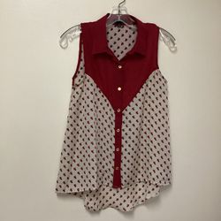 Women’s MINE 100% Polyester Sleeveless High-low Button Down Print Blouse… Size Small
