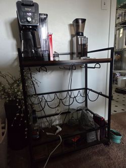 Black Metal Bar Cart with Wine Glass Rack