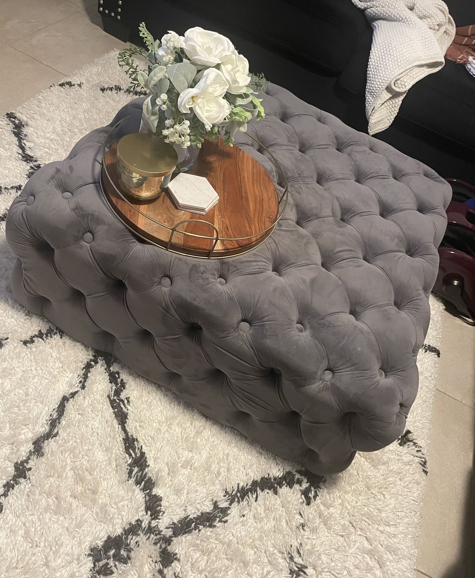 Grey Tufted Ottoman 