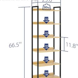 NUMENN Bookshelf, 6 Tier Bookshelves, Home Office Bookcase Shelf Storage Organizer, Free Standing Storage Shelving Unit for Bedroom, Living Room and H