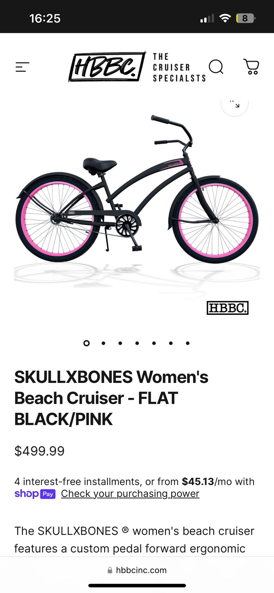 SKULLXBONES Women's Beach Cruiser - FLAT BLACK/PINK