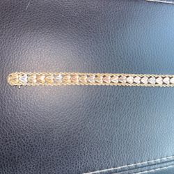14K Tri-Color Gold Heart Link Rope Trim Bracelet 