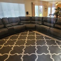 3 piece Grey Leather Modular Sectional 
