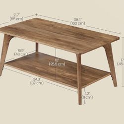 VASAGLE Coffee Table 2-Tier Center w/ Storage Tapered Legs - Honey Brown