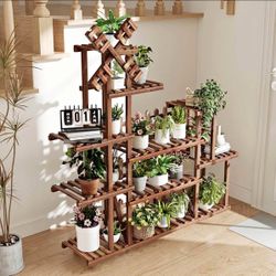 Plant Stand Indoor Outdoor, Large Wooden Display Shelf for 11 Potted Plants, Sturdy Flowers St