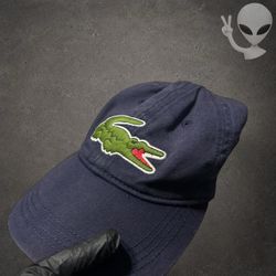 Lacoste Big Croc Logo Navy Blue Adjustable Cotton Twill Baseball Cap Hat OSFM