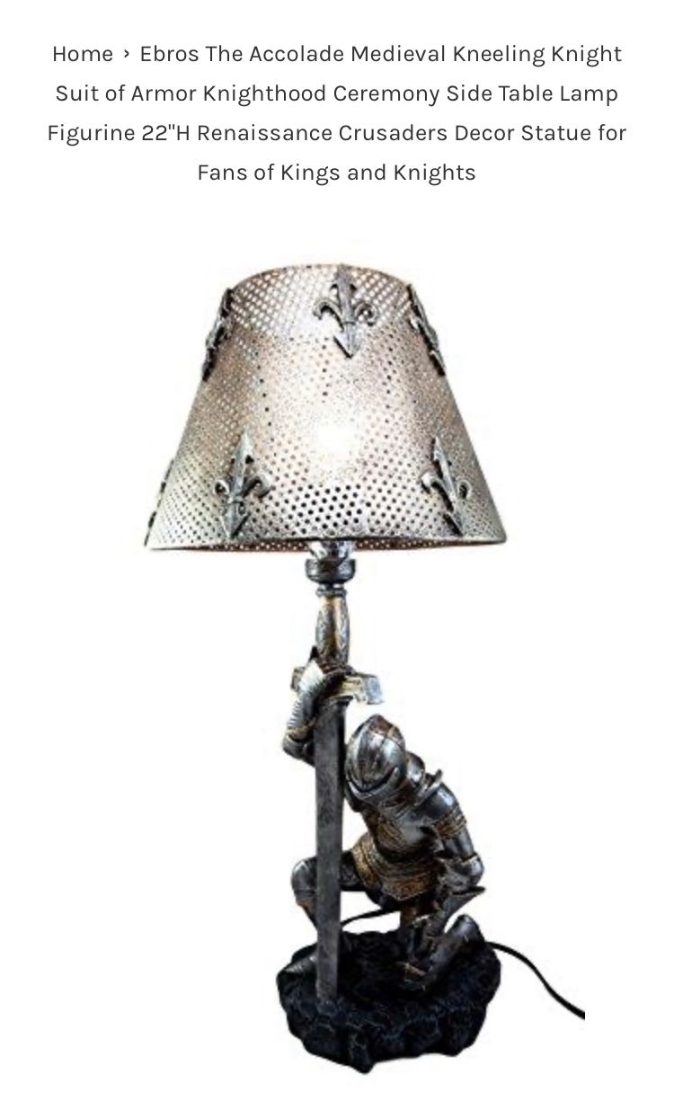 NWT medieval Knight nightstand lamp