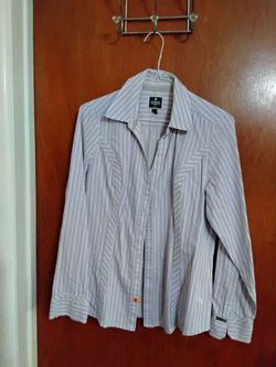 Express Ladies lavender Striped Button-Down Dress Shirt. Medium