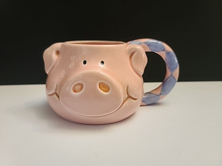 VINTAGE RUSS BERRIE 3D Pink Pig 10 oz. Ceramic Coffee Mug Cup