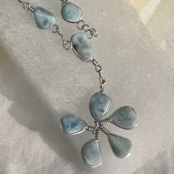 Unique Larimar & Polished Silver Necklace 