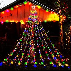 Outdoor Christmas Decorations , Aokudoni 12.6ft 350LED Waterfall Lights, 8 Modes Christmas Lights, Christmas Decorations for Tree, Outdoor Christmas L