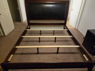 Cali King/Black Leather/Mahogany- Bed Frame