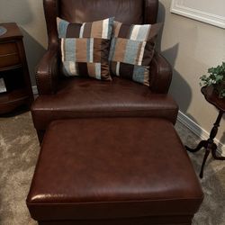 Brown Leather Armchair With Ottoman