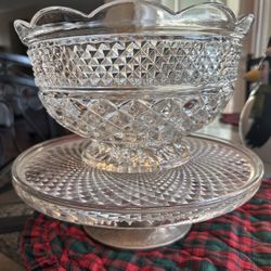 Vintage Glass Wexford Cake Stand And Bowl Set 