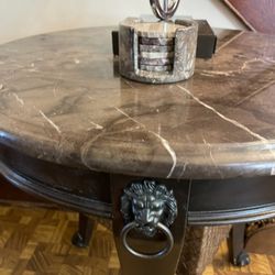 Marble Top Foyer Table  With Lamp 