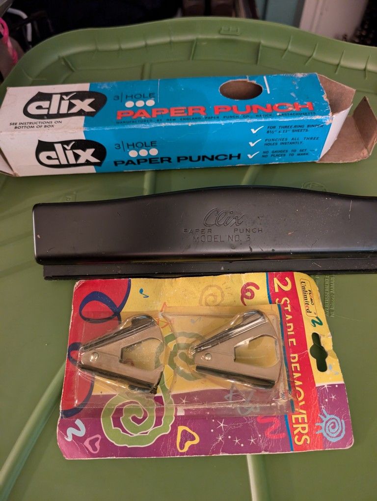 New 3 Hole Paper Punch For 8 1/2 x 11 Paper. Then You Get 2 Staple Removers Puller