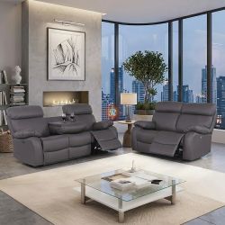 Power Recliner (Set of 2pc), Loveseat Sofa, 3-Seater Couch