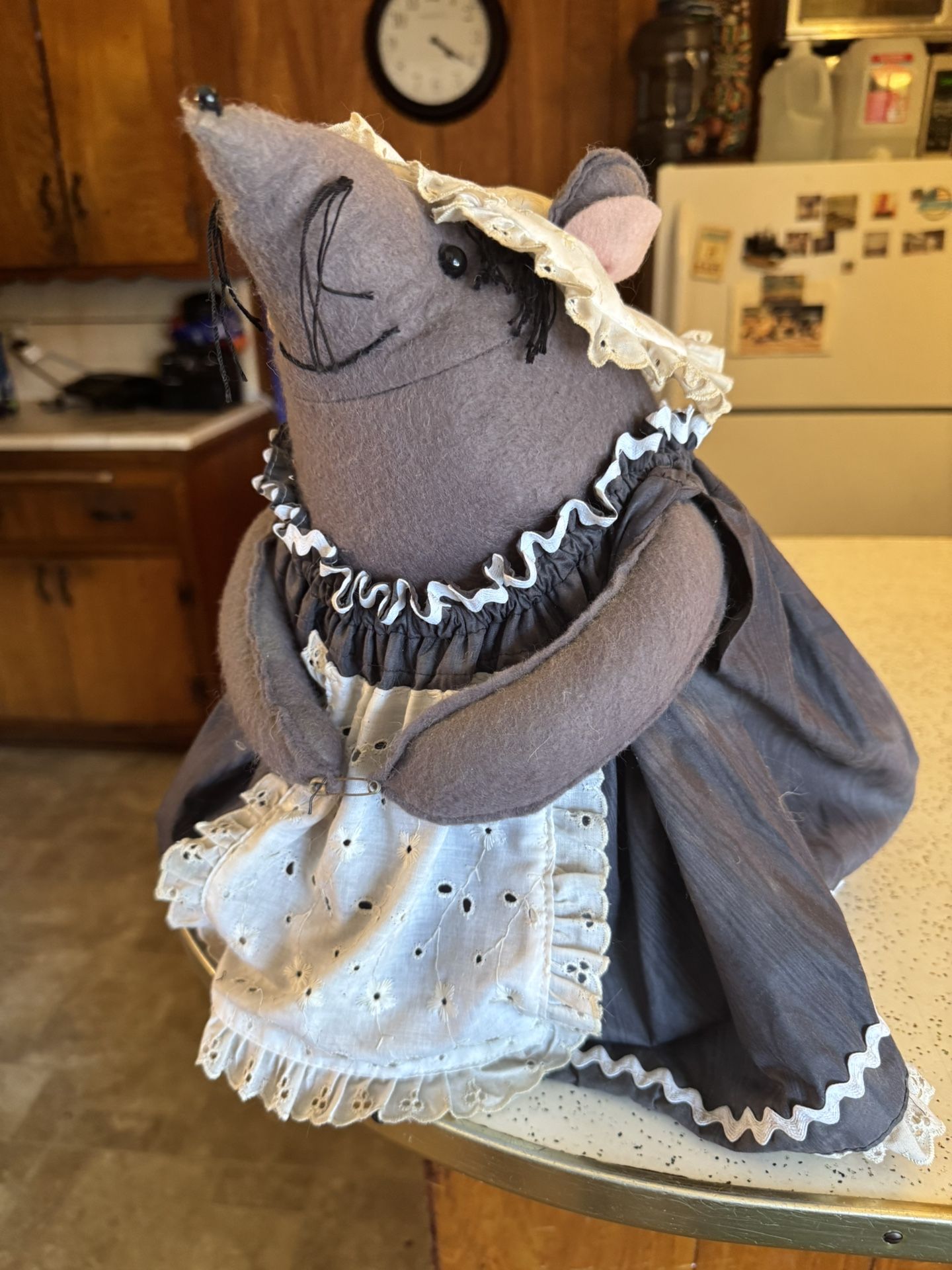 Vintage Country Mouse Plush Door Stop – 12” Tall – Weighted Bottom