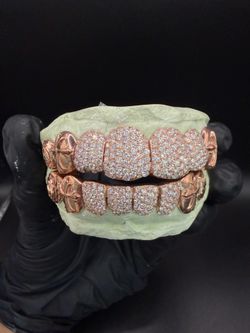 8 on 8 Rose Gold VVS Moissanite  with Rose Cut and Cross Grillz Available on a Deal