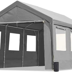 ADVANCE OUTDOOR 12x20 ft Canopy Garage Heavy Duty Carport Car Boat Shelter Party Tent, Adjustable Peak Height from 9.5ft to 11ft, w/Removable Windows