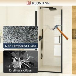 32" W x 72" H Black Frameless Glass Shower Door, Pivot Swing Shower Door with Waterproof Seal Strips, Bathroom Walk in Shower Door with 1/4" Clear Tem