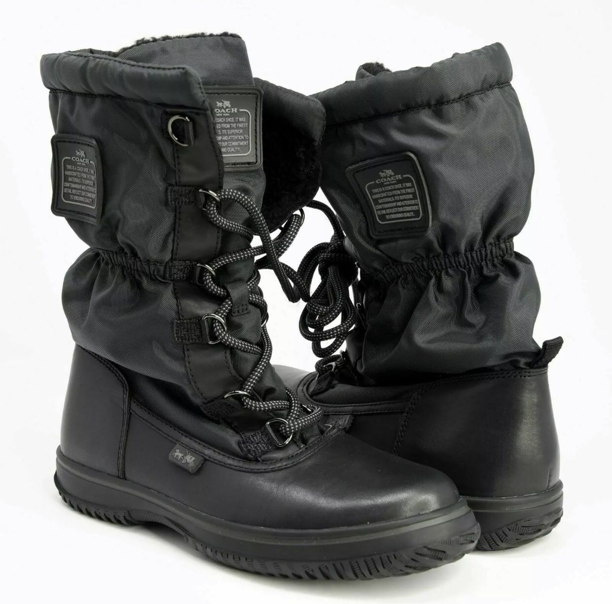 New Coach Sage Black Lace Up Cold Weather Boots Mid-Calf Boot Size 5B A9177