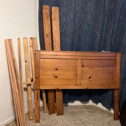 Solid Pine Wood Queen Bed Frame Platform w/ Slats