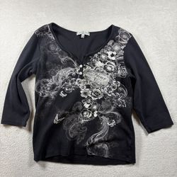 Vintage Suzie Top Sz P XL Baby Tee Black Roses Gothic Y2K Fairy Grunge USA#7